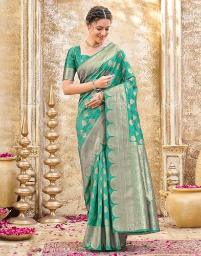 Image of SIRIL Women's Silk Jacquard Banarasi Saree With Unstitched Blouse Piece