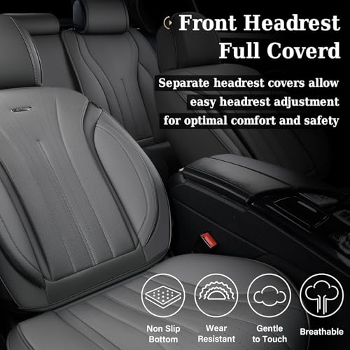 Image of Coverado Car Seat Covers Full Set, Luxury Nappa Leather Seat Covers, Waterproof Seat Cover for Cars, Front and Rear Seat Cover Car Seat Protector, Automotive Seat Cover Universal Fit Most Cars(Gray)