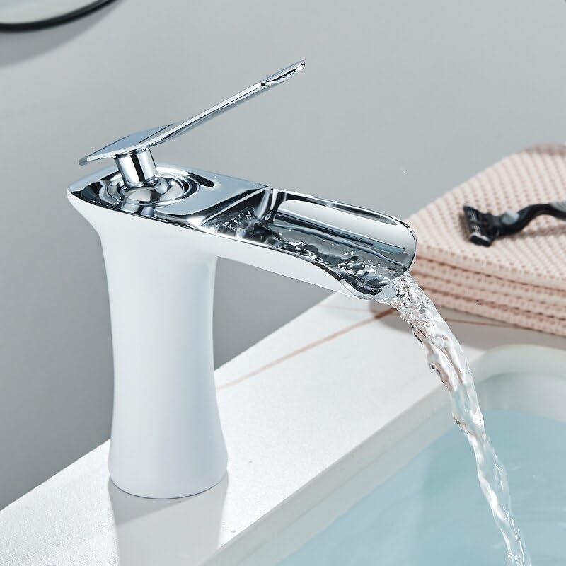 Robinet de bassin de chrome blanc et détails or au design exclusif