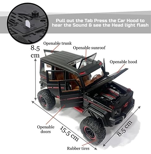 Image of 1:32 Mercedes AMG G500 Off-Road Toy Car Metal Pull Back Diecast Car with Openable Door and Sound Light, Gifts Toys for Kids,grey