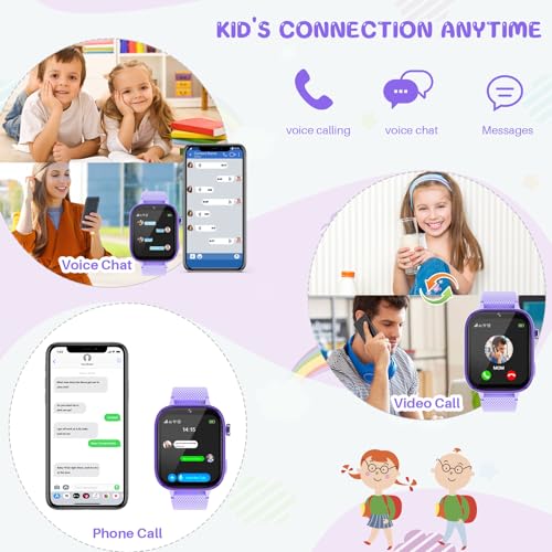 Image of OKYUK Kids Smart Watch Gift for Girls Age 5-12, 4G Kids Watch 47 Games, HD Touch Screen Two-Way Calling Feature, School Settings, SOS, Birthday Gift for Boys and Girls Ages 7 8 9 10 (Purple)