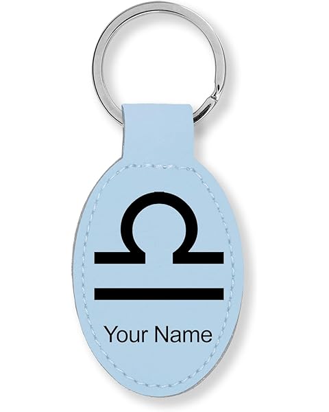 LaserGram Oval Keychain, Zodiac Sign Libra, Personalized Engraving Included