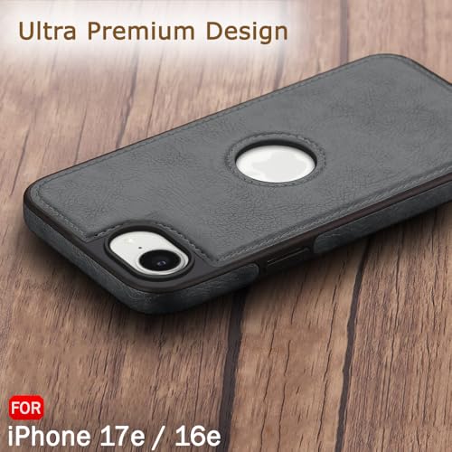 Image of TheGiftKart for iPhone 16e / iPhone 17e Case, Leather Finish Back Cover, Shockproof Design, Raised Edges for Camera & Screen Protection, Stunning Minimalist Design Back Cover Case (Black, Grey)