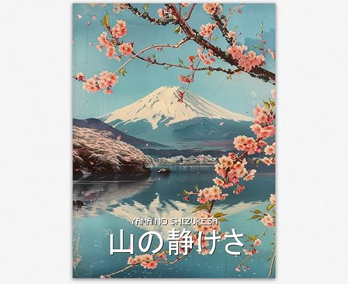 Cerisier en Fleurs et Mont Fuji Art Mural Japonais Tendance pour Décoration Bureau
