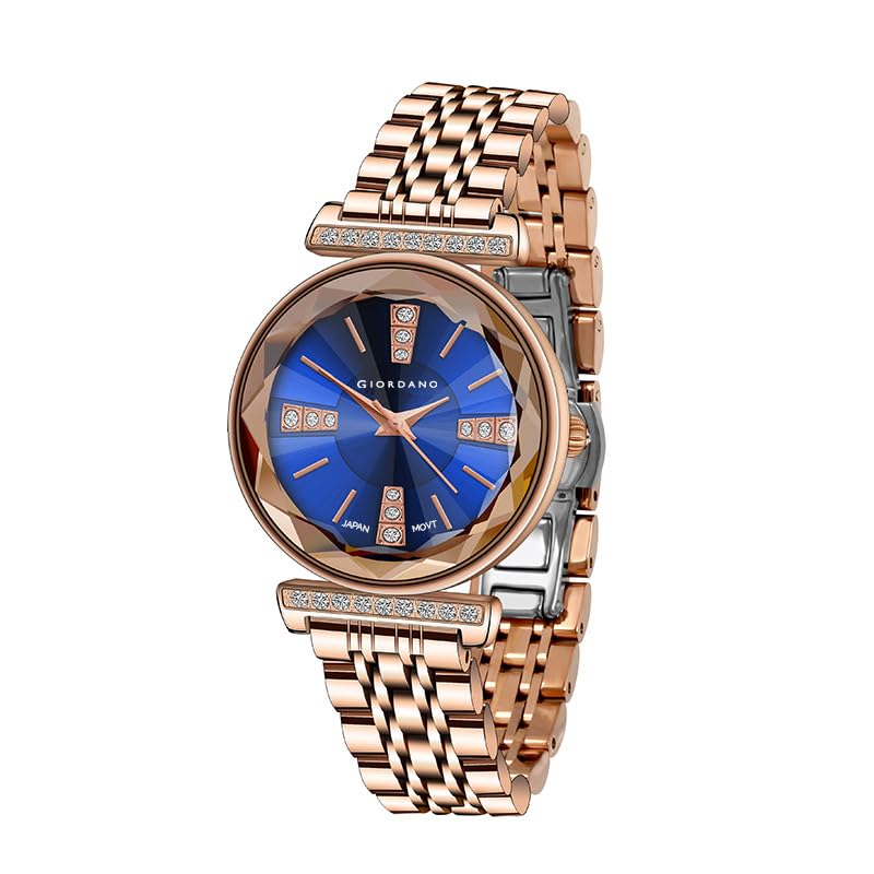 Image of Giordano Stylish Diamond Studded Analog Wrist Watch for Women with Elegant Diamond Cut Glass and Glass Coated Stainless Steel Strap - GZ-60084