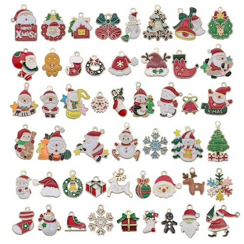 WOCRAFT 50pcs Enamel Bracelet Christmas Charms for Jewelry Making Crafts DIY Necklace Bracelet Keychain Crafting Charms Kit (SN936)