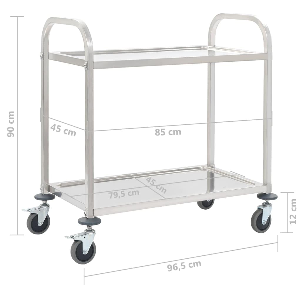 Carrello da Cucina a 2 Livelli 96,5x55x90 cm in Acciaio Inox,Mobili,Carrelli e Isole,Carrelli da Cucina,9.65 kg -50912