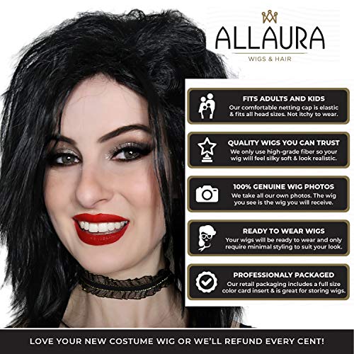 Allaura - Black Rocker Jett Wig – Black Messy Wig 80S Punk Rock And Roll Wig For Women – Punk Wig Fits All #TOP1