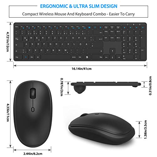 TedGem Tastiera e Mouse Wireless, 2.4G Set Tastiera e Mouse Senza Fili, USB Ergonomico Mouse e Tastiera, Tastiera e Mouse con 2-in-1 USB Nano per PC, Laptop(Ultra-Sottile Silenzioso & IT Layout)
