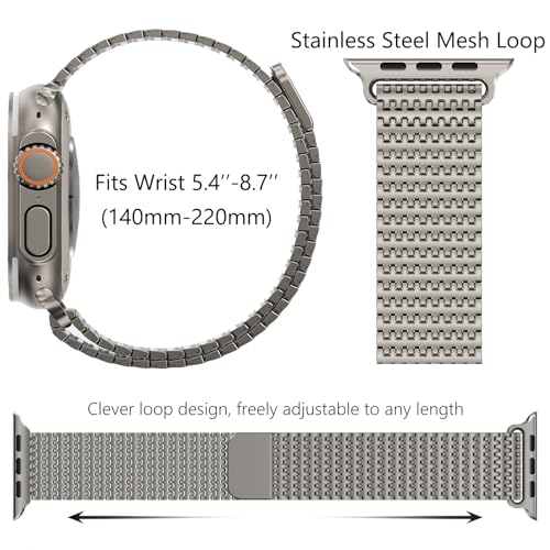 Image of WINGLE Magnetic Mesh Loop for Apple Watch Band Ultra 3 /2 /1 Band 49mm 46mm 45mm 44mm 42mm 40mm 41mm 38mm Men Women, Stainless Steel Adjustable Metal Strap for iWatch Series 11 10 9 8 7 6 5 4 3 2 1 SE