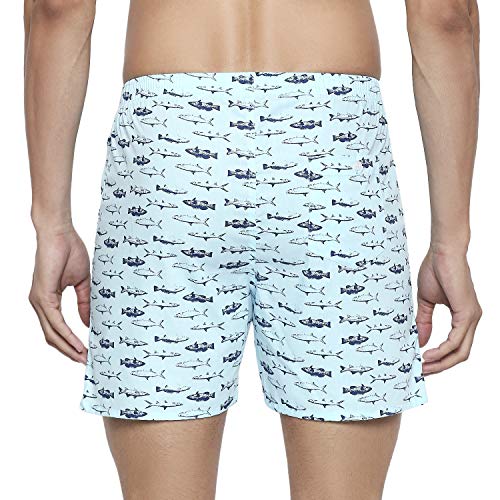 Image of Longies Men's Regular Printed Boxer Shorts (LGBOXPO2V001 Floral Pink /Fish Blue Medium)