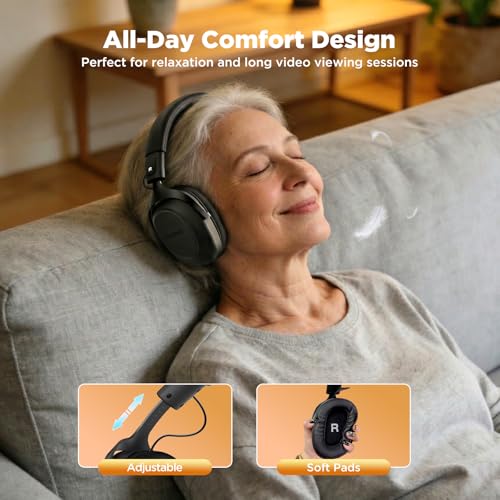 Image of NUBWO Wireless TV Headphones for Seniors Hearing Impaired, 2.4GHz Bluetooth Headphones with Charging Base, 20ms Ultra Low Latency, 65H Playtime, Works with Optical RCA AUX