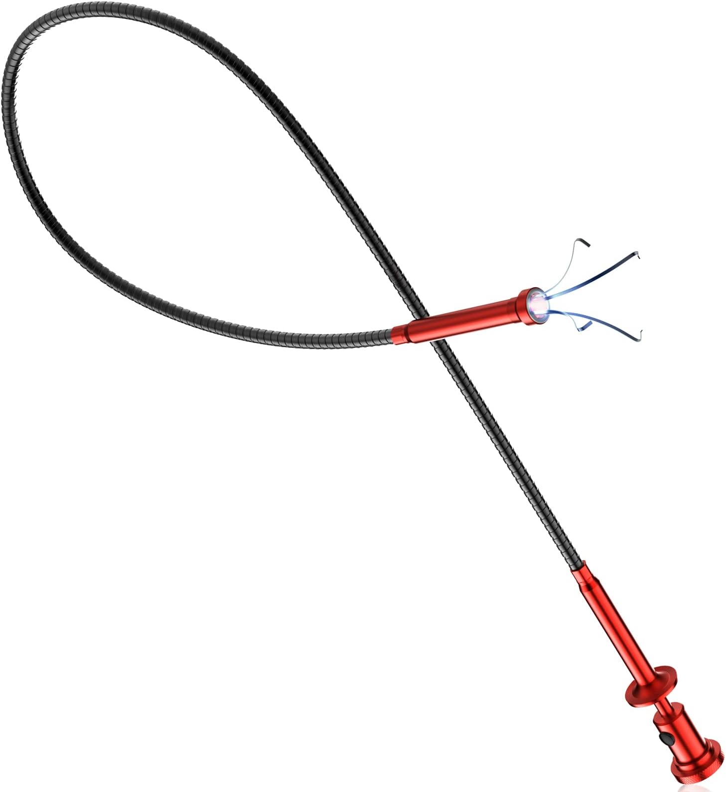 Housolution Magnetic Pickup, 28.3 inches (72 cm), Built-in LED Light Tip, Iron Pickup Tool, 4 Magnets, Magnetic Claws, Bendable, Button Battery, Magic Hand, Flexible, Gap Pickup, Narrow Places, Toilet