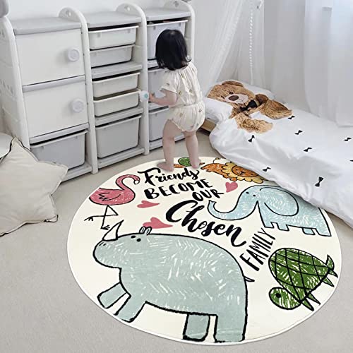 Abreeze Kids Play Rug 4Ft, Animal Round Area Rug Kids Nursery Door Mat Soft Plush Non-Slip Childrens Carpet For Bedroom Living Room Kids Playroom #TOP2