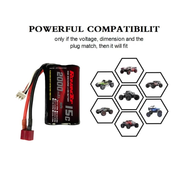 RoaringTop Batteria Li-Ion 7.4V 2000mAh 2S Con Connettore JST E 2 Cavi USB Per Auto, Elicotteri E Barche RC - 2