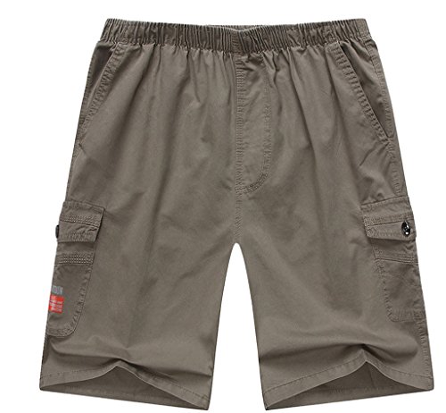 YGT Men's Cotton Full Elastic Waist Cargo Performance Baseline Short