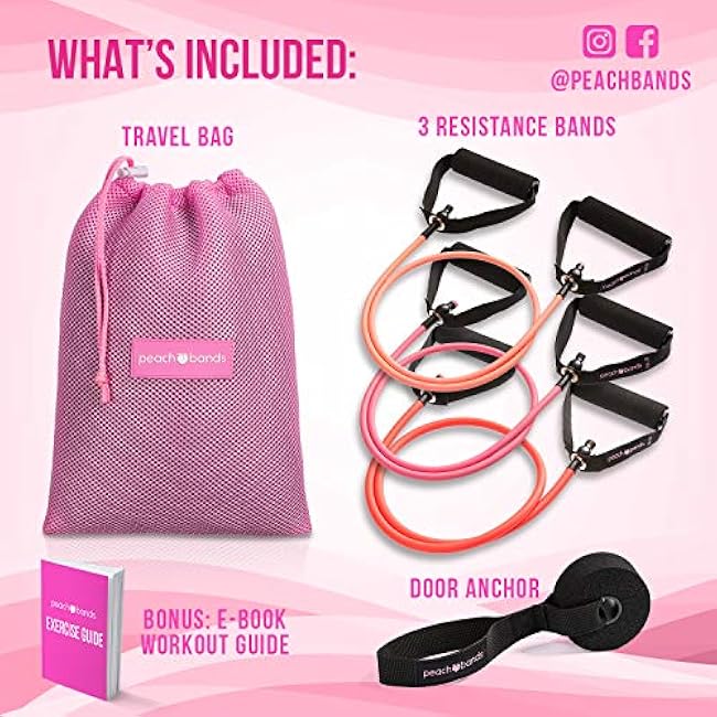 Peach Bands Resistance Tube Bands Set - Exercise Bands with Handles, Door Anchor and Workout Guide