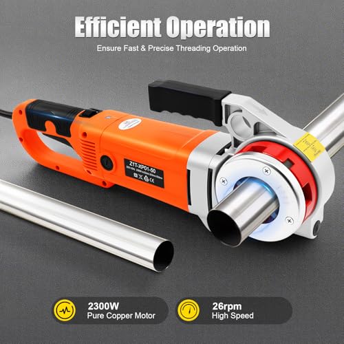 Roscadora eléctrica de tubos, 2300 W, 26 RPM, adecuada para tubos de 1/2 a 2 pulgadas, incluye 6 troqueles y funda de transporte, ideal para tuberías de gas, agua, galvanizadas