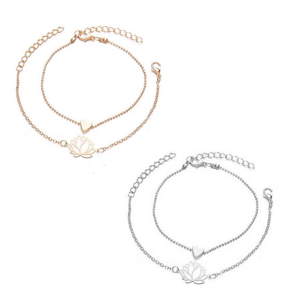 oomph Jewellery Combo of 4 Gold & Silver Tone Lotus & Heart Anklet For Women & Girls Stylish Latest (AYJ4AYJ21_AOR1)-picture-33