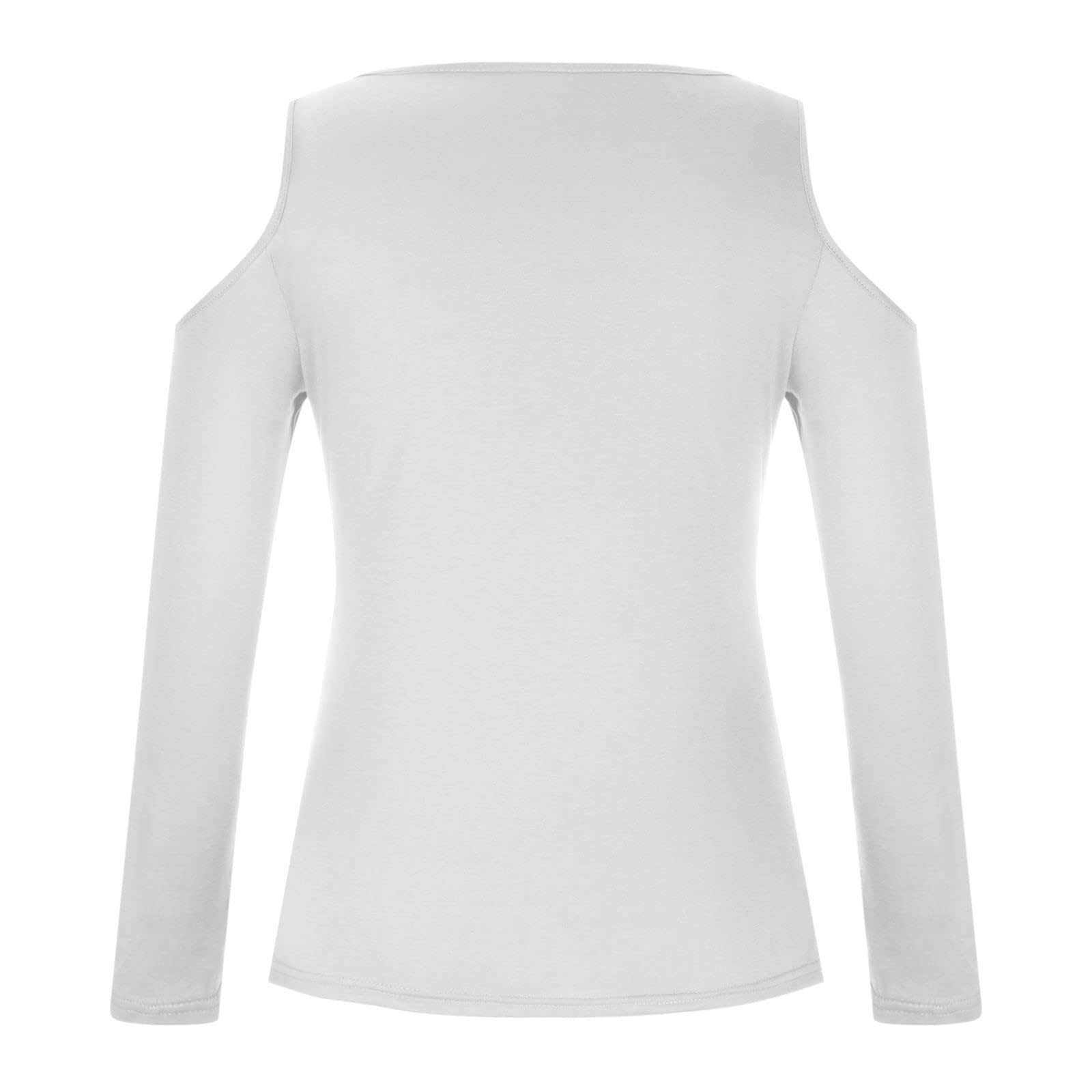 Femmes épaules dénudées hauts enveloppement col en V chemises croisées décontracté à manches longues tuniques solides chemisier ajusté mince(White,L)
