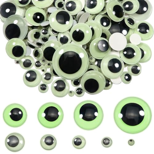 TOAOB 500 Stück Fluoreszierende Selbstklebend Wackelaugen Runde Nachtleuchtend 6mm bis 30mm Kunststoff Augen für Scrapbooking Kunsthandwerk Zubehör