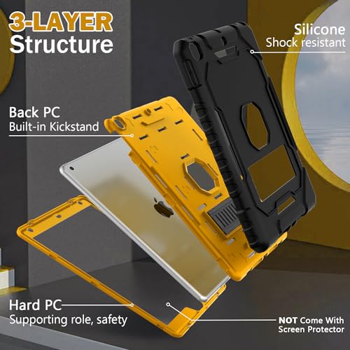Image of ZoneFoker Case for iPad 9th /8th /7th Generation 2021 /2020 /2019(10.2 inch), Heavy Duty Military Grade Shockproof Rugged Protective 10.2 inch Cover with Built-in Stand for iPad 9 8 7 Gen (Black+Gold)