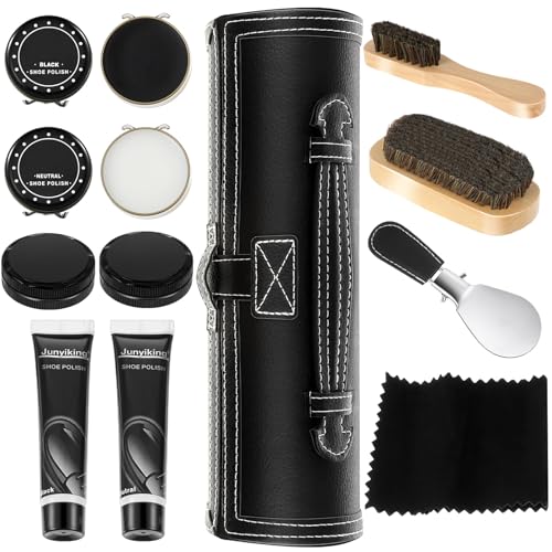 Loopeer 11 Pcs Black Shoe Polish Kit for Man Leather Shoe Shine Kit Boot Brush Care Black White...