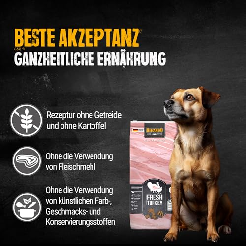 BELCANDO MASTERCRAFT Hundefutter trocken Fresh Turkey, 10kg, Trockenfutter für Hunde mit Truthahn, 80% Frischfleisch, getreidefrei, für alle Rassen, Made in Germany