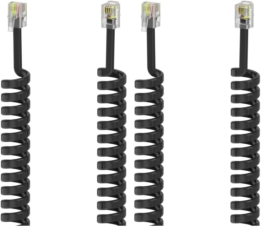 JSGHGDF Cavo a spirale per cornetta telefonica a quattro core, cavo a spirale, nero e bianco, Nero , M JSGHGDF Cavo a spirale per cornetta telefonica a quattro core, cavo a spirale, nero e bianco, Nero , M