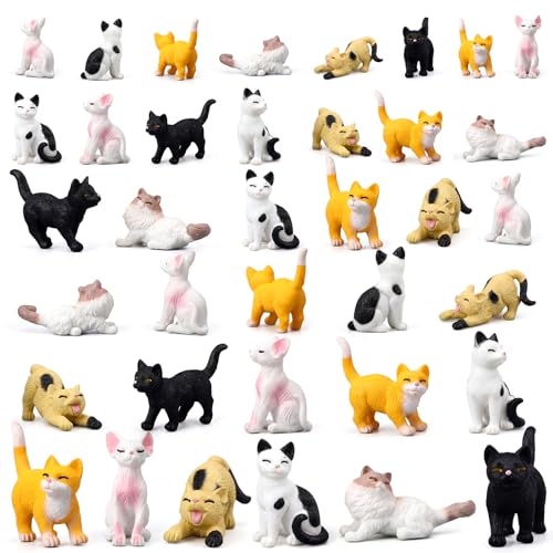 CroBlissful 36 Pcs Mini Resin Cat Figurines Miniature Cat Figurines Micro Resin Animal Bulk Kittens Collection Cats Cake Toppers for DIY Terrarium Crafts Cake Topper Fairy Moss Landscape Garden Decor
