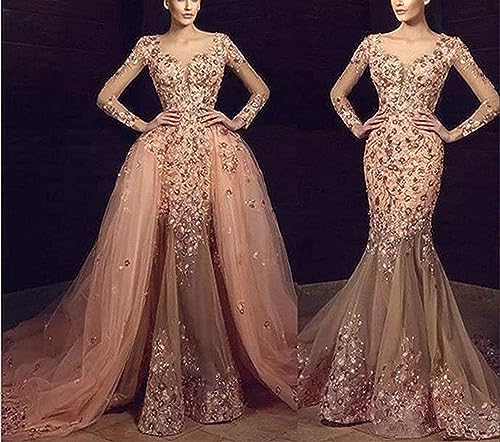 Detachable Train Appliques Tulle Mermaid Prom Evening Wedding Shower Dress Pageant Party Gala Gown2