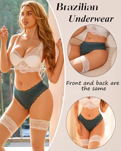 Image of Sth Big Womens Cotton Underwear Sexy Lace Brazilian Panties Soft Breathable Cotton Bikini for Ladies 6 Pack