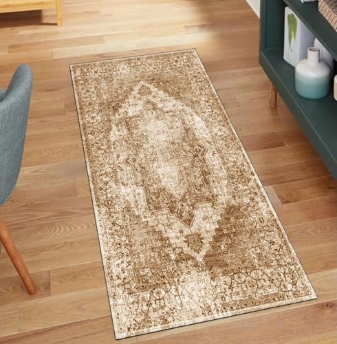 Alfombra vintage de pasillo antideslizante lavable de 60x200 cm color naranja 2