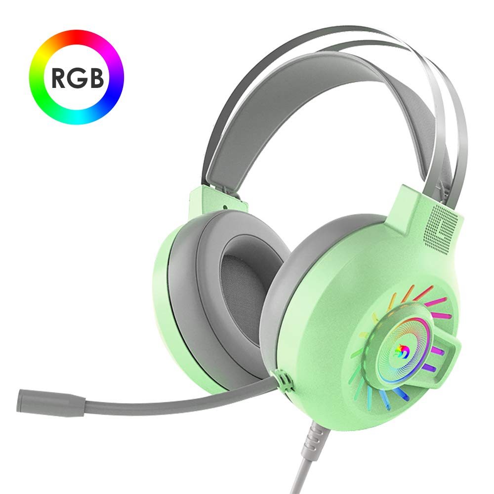 PS4 Headset Xbox One Headset Gaming Headset 3.5mm Stereo Wired Over-Head Gaming Headphone,RGB Rainbow Backlit,Headphone Stereo Surround Sound,Noise Canceling Microphone for PC,PS4,Xbox One(Green)