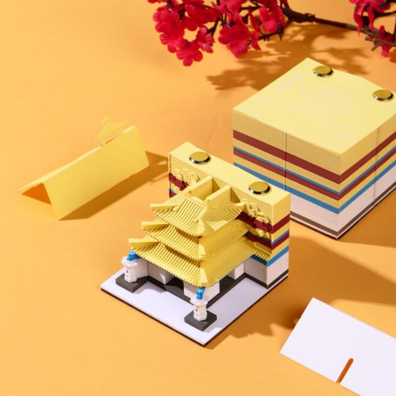 Buddhist Pagoda Tear-Off Notepad | Jiming Temple Laser-Carved Memo Cube | Zen Meditation Notebook for Desk Organization (Ming Dynasty Architecture)​ (Blind box random style)