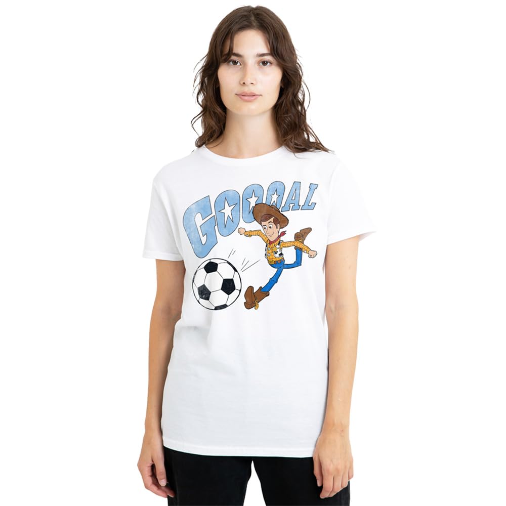 Disney Toy Story Woody Goal Ladies T Shirt, White, Medium