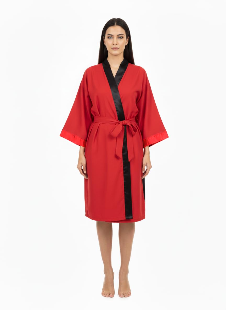 Professional Salon Gown Robe for Women – Maroon & Black Kimono Style Hair Cutting Cape with Belt | Lightweight, Water-Resistant, Adjustable Fit – Ideal for Salon, Spa & Home Beauty Use-image-5