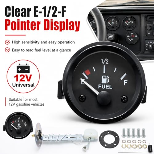 Image of 2 inch 52mm Fuel Level Gauge Universal Car SUV w /Fuel Sensor E-1 /2-F Pointer Meter 12V