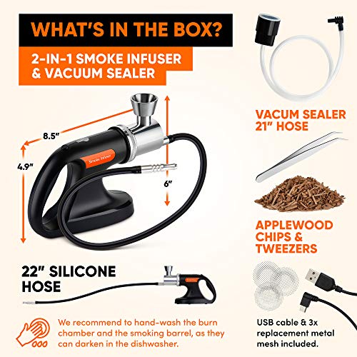 JoChef Professional Handheld Smoke Gun – Cold Smoker + Vacuum Function – USB Smoking Gun Food Smoker – Wood Chips Included - Ideal Gift for Chefs and Mixologists – Use for Sous Vide, Cocktails + Ebook
