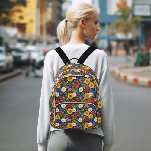 Mochila de mujer pequeña Vibrant Meadow que soluciona el desorden con múltiples bolsillos 7