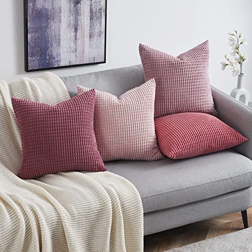 Topfinel KD177PINK1818-4 Aesthetic Pink Room Decor Throw Pillows Covers For Couch Living Room Bedroom, Coquette Room Decorative Fluffy Corduroy Cushion Cover 18X18 Inch Set Of 4  thumb #2
