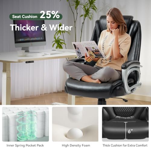 Image of Vogue Furniture Direct Big and Tall Office Chair 500lbs Set of 4, Heavy Duty High Back PU Leather Desk Chair, Adjustable Height Rolling Wheels Computer Chair for Home Office Work (Black)