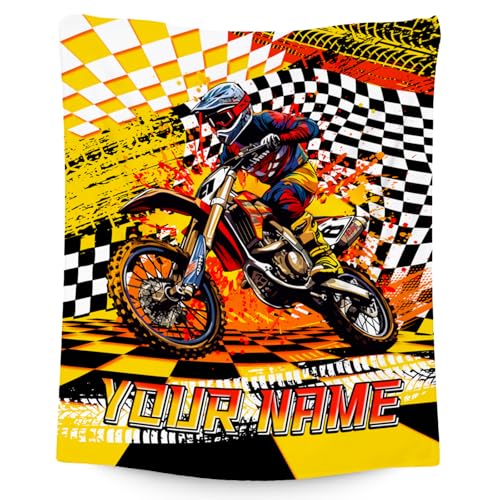 Personalized Blanket for Boys, Dirt Bike Blanket for Kids, Custom Gifts with Name, Toddler Plush Throw, Cool Throw for Men & Adults, 60"x80"
