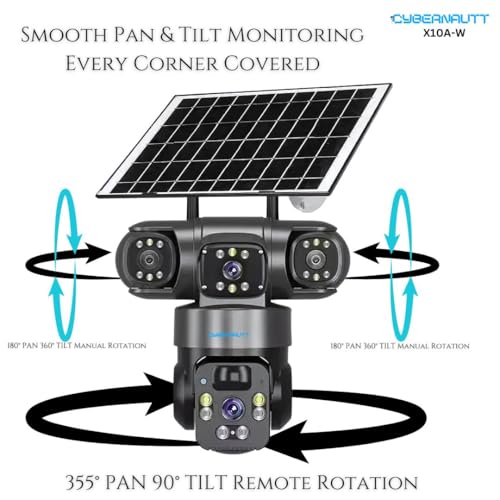 Image of XUGA-Cybernautt Series X10A-W 12MP PTZ Dual Solar WiFi Outdoor CCTV Camera | Color Night Vision | Motion Detection | Water Proof | for Farm | Triple Lens WiFi Camera