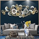ZONEWD Metal Wall Decor Art 64.2 * 26.4in Ginkgo Leaf Metal Wall Decor Wall Sculptures for Living Room Handmade Home Decoration Gift for Bedroom Dining Room