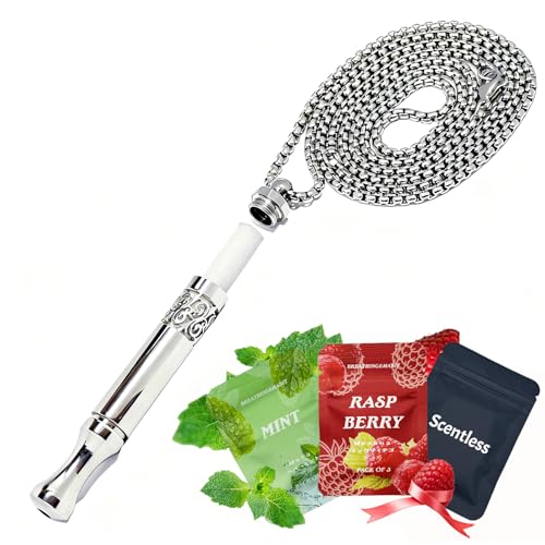 Quit Smoking Breathing Necklace V2 Flavored Air Device for Fidget Relief and Stress Relief Naturally Switch from Bad Habits Stop Smoking Aid for Anxiety Relief Includes 2 Flavor core (Steel)