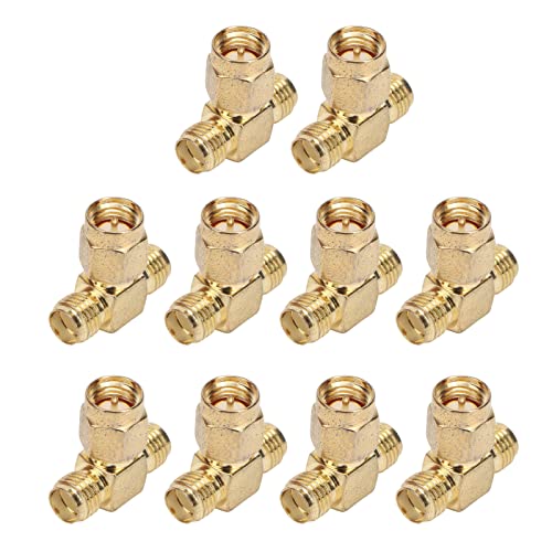 Marhynchus 10 Pcs SMA Tee Adattatore Parti e componenti per casse acustiche Connettori 3 Vie T-Tipo Splitter Presa SMA Connettore Ampia Larghezza di Banda SMA Connettore Coassiale