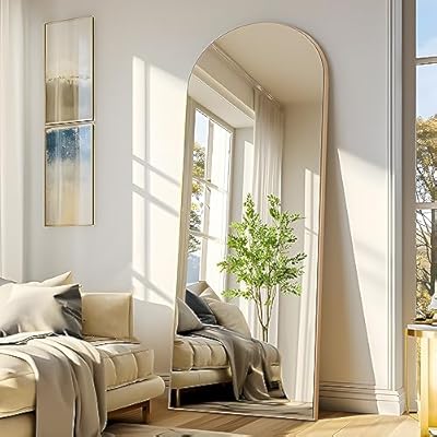 NeuType Arched Full Length Mirror, 65"x22" Wooden Thin Frame, Hanging or Leaning Against Wall, Oversized Large Full Body Floor Mirror for Dressing,Bedroom Gold