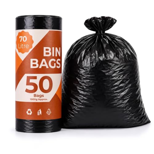 Image of EasyBin Black Bin Bags, 70L, 50 Count, Strong & Durable Bin Liners