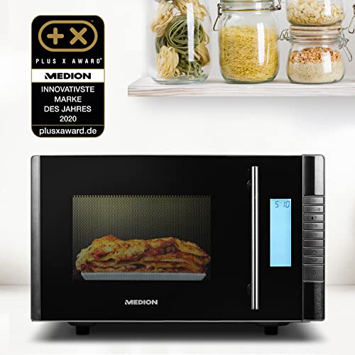 MEDION Micro-onde 2en1 avec gril combiné (20L, 800W, 1000 W gril, 8 programmes automatiques, 5 niveaux de puissance, mode décongeler, facile à utiliser et nettoyage, MD14482) noir/argent – Image 3